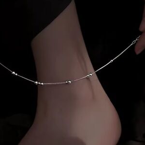 Anthropologie Silver Beaded Anklet